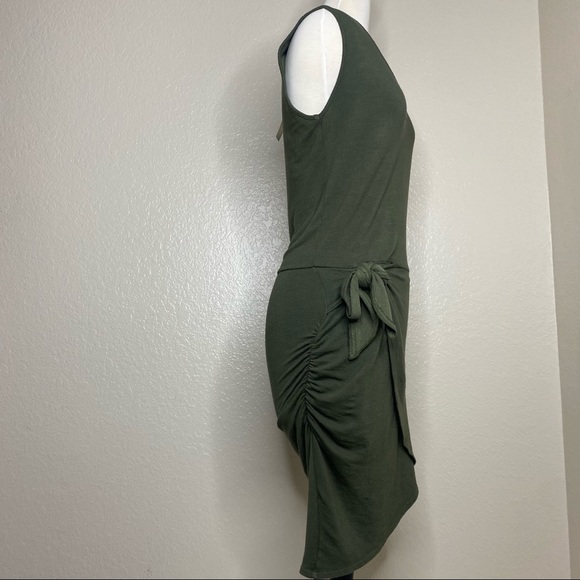 Monrow Faux Wrap Skirt dress Olive Army Green size M - Picture 6 of 11